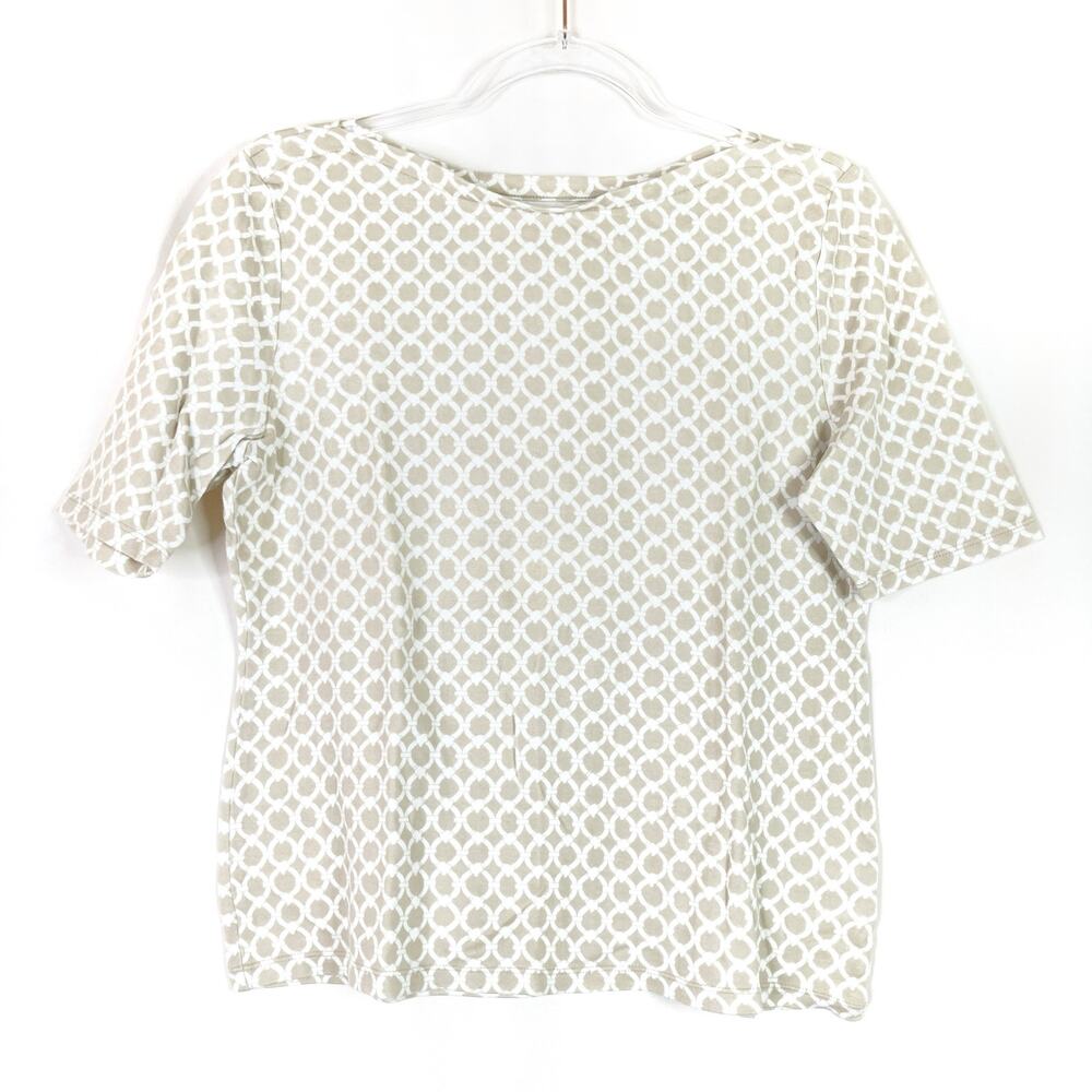 Charter Club Luxury Pima Cotton Beige White Chain Link Short Sleeve Tee Womens L